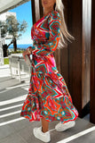 Casual Print Patchwork V Neck Long Sleeve Dresses