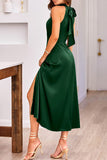 Elegant Simplicity Solid Slit Halter Sleeveless Dress Dresses