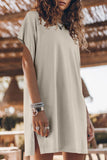 Casual Simplicity Solid Slit O Neck Short Sleeve Dress Dresses