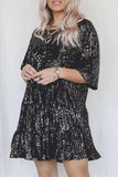 Casual Solid Sequins Sequined O Neck A Line Dresses