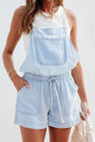 Casual Simplicity Solid Pocket Frenulum Loose Rompers